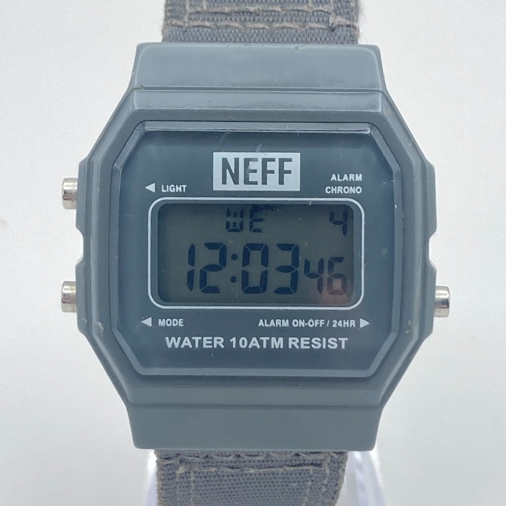 Neff Flava XL Surf Watch Men 40mm Gray Digital Day Date Alarm Chrono New Battery